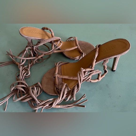 Isabel Marant Arja Brown Leather Lace Up Suede Heels Sandals 37 New $990 - Picture 3 of 16
